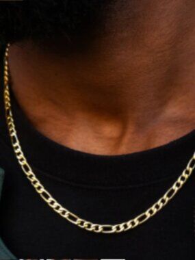 AUTHENTIC GLD Figaro Chain 4mm 20" Yellow Gold 18k Plated Necklace